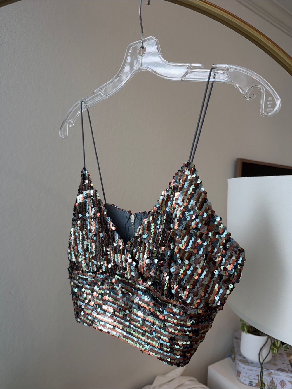 Goldie Multicolor Iridescent Sequin Crop Cami